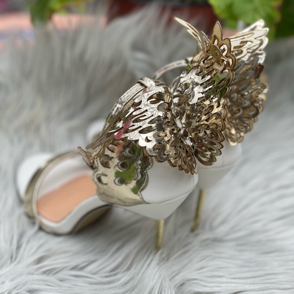 Bai Beiai silver and white butterfly heels women shoes size US 7 UK 37 - Picture 5 of 6
